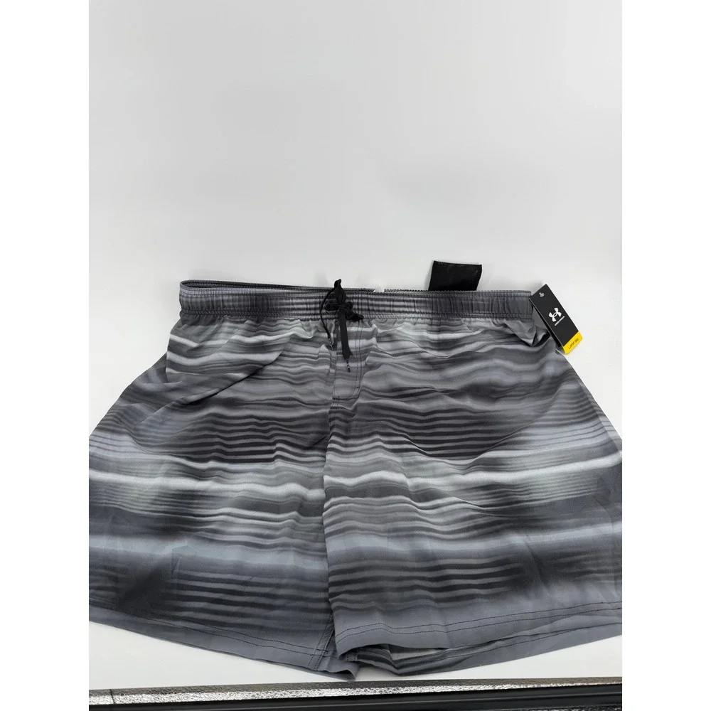 Under Armour Mens Swim Trunks 3XL Black Grey Striped Mesh Lined USSFK044-001 NEW